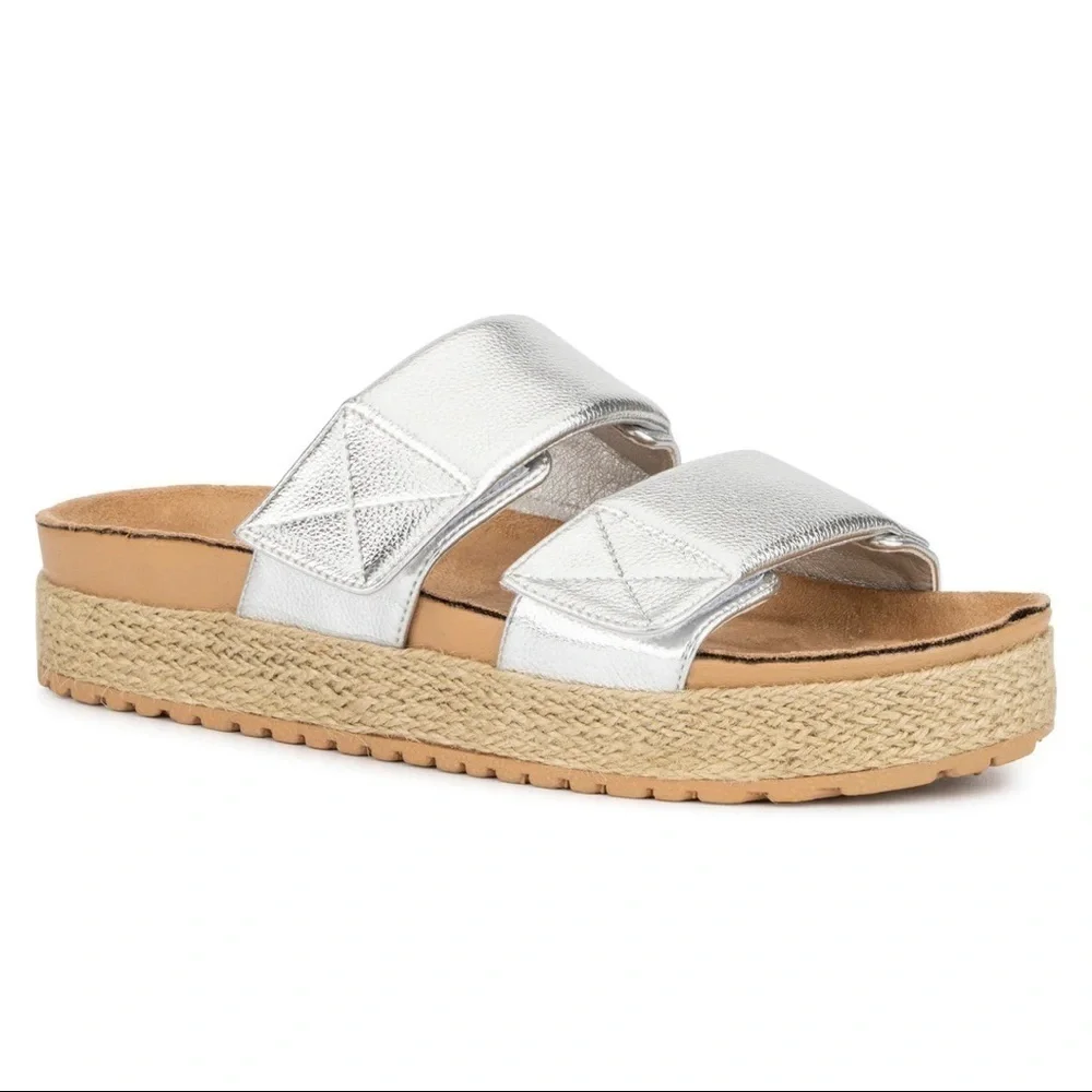 Olivia Miller Palm Cove Dual Strap Slide On Espadrille Platform Wedge Sandals 10